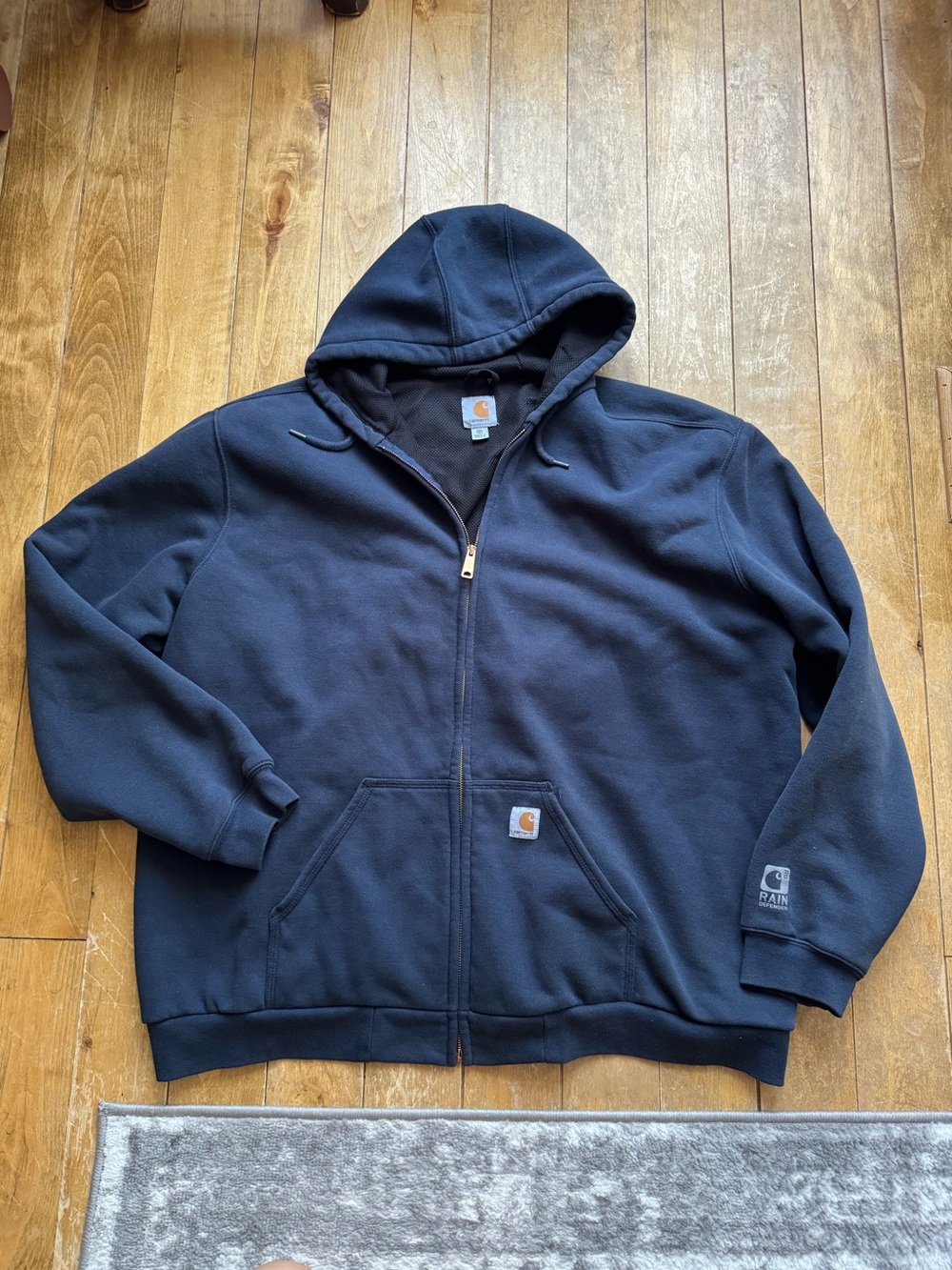 Carhartt Navy Zip-Up Hoodie with Hood Rain Defender 2XL Tall